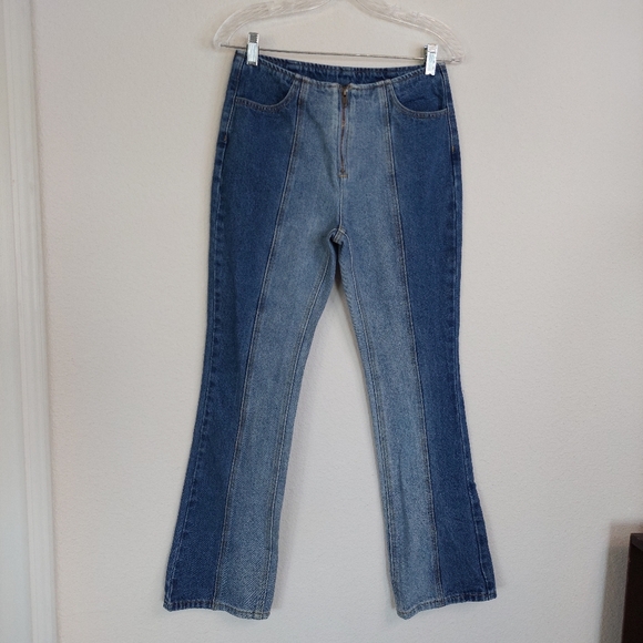 Milk it Mixed Two Tone Denim Flare Leg Jeans Size 26 - Picture 2 of 11